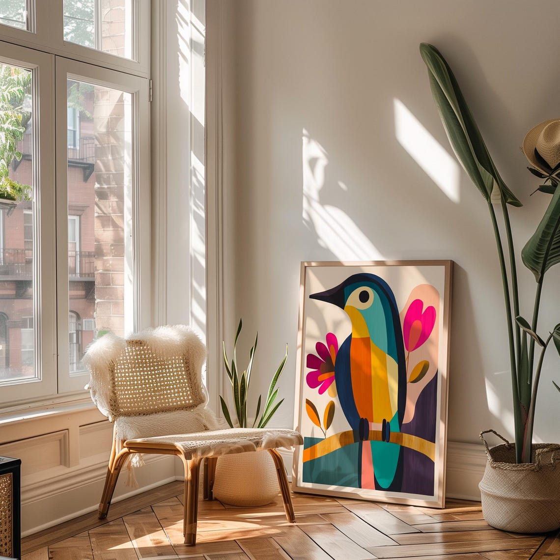 Colorful Abstract Bird Art Modern Boho Wall Decor Geometric Whimsical Art For Home Or Office - Image 2