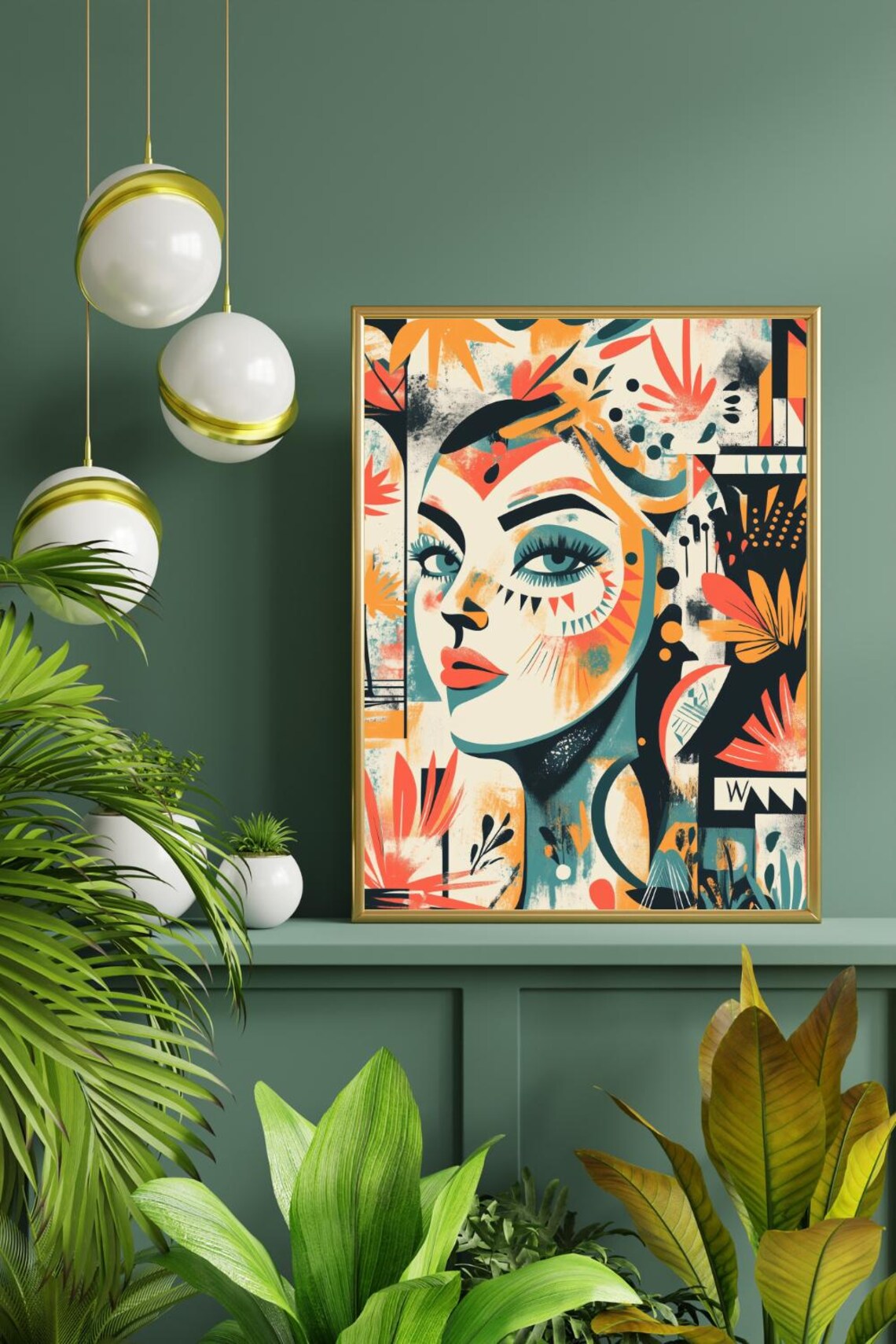 Retro Boho Woman Portrait Abstract Floral Colorful Feminine Art Poster - Image 2