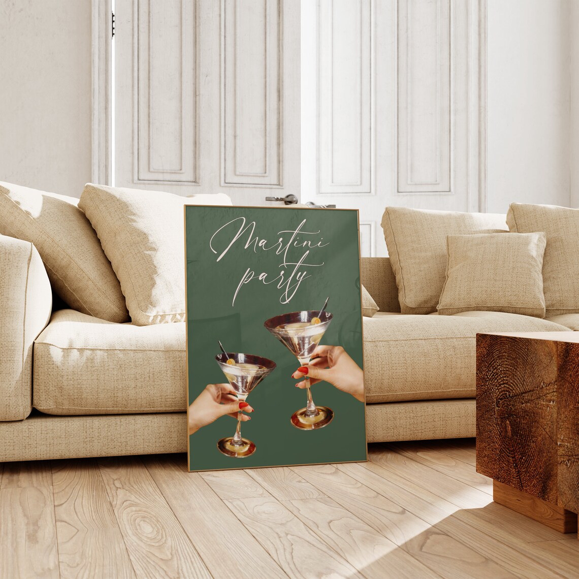 Martini Party Poster Fancy Martini Glass Wall Art Dirty Martini Cocktail Print Trendy Green Wall Art 90s Party Vintage Bar Cart Print - Image 2