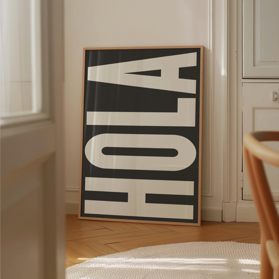 Hola Spanish Greeting Bold Black and White Oversized Typography Poster
