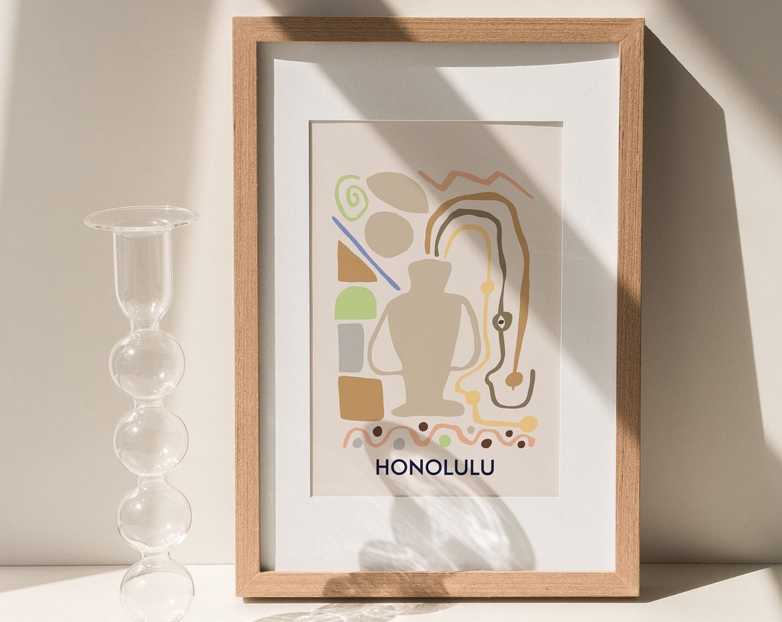 Honolulu Abstract Female Figure Beige Boho Minimalist Art Poster