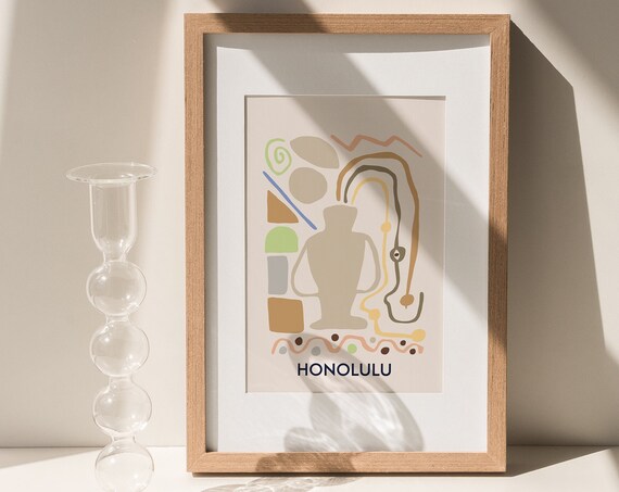 Honolulu Art Printable Beige Wall Art Design Printout Bedroom Wall Decor Hallway Poster Home Decor