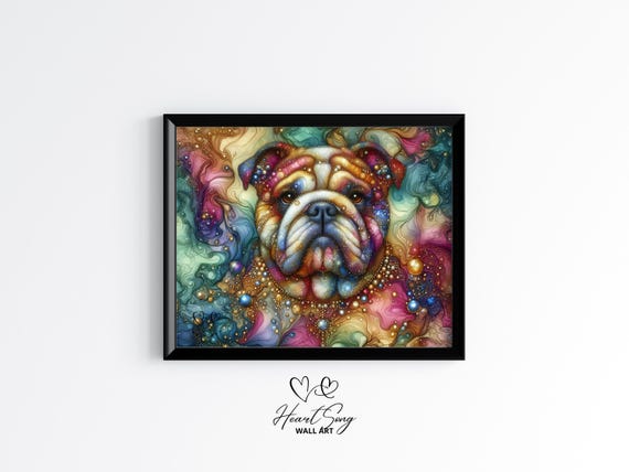Bulldog Dog Painting Rustic Abstract Wall Art With Rich Alcohol Inkinspired Texture For Modern Decor Lovers 836