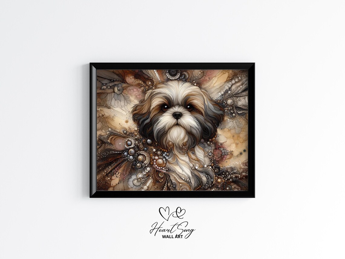Shih Tzu Portrait in Brown Alcohol Ink Abstract Dog Art Poster