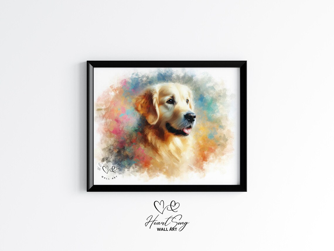 Smiling Golden Retriever Watercolor Dog Portrait Pet Art Poster