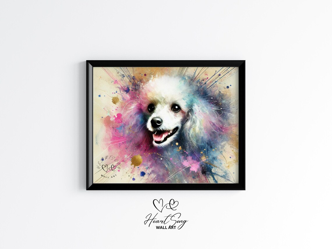 Happy White Poodle Watercolor Splash Colorful Pet Portrait Poster