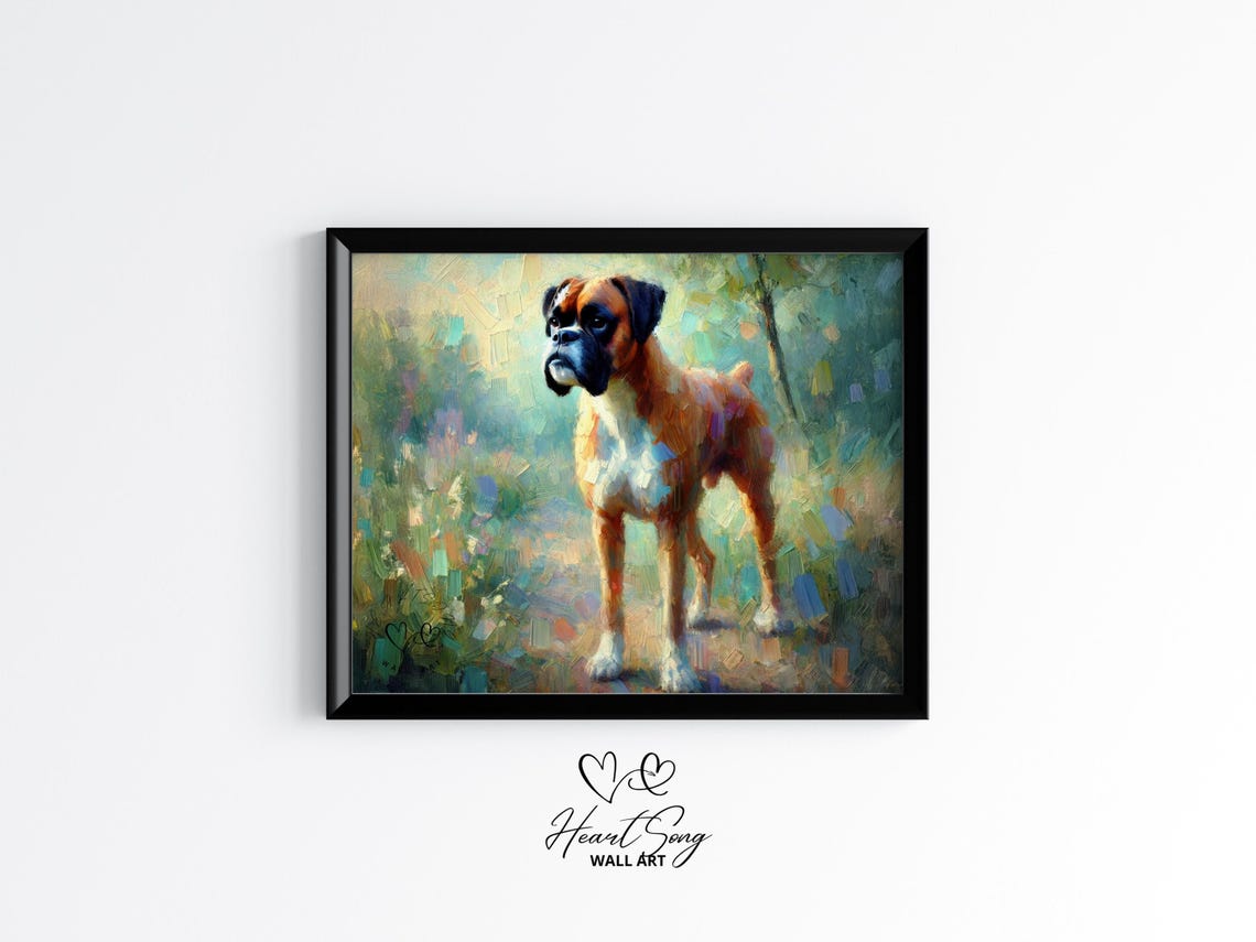 Boxer Dog Portrait Impressionist Meadow Cute Pet Painting Poster