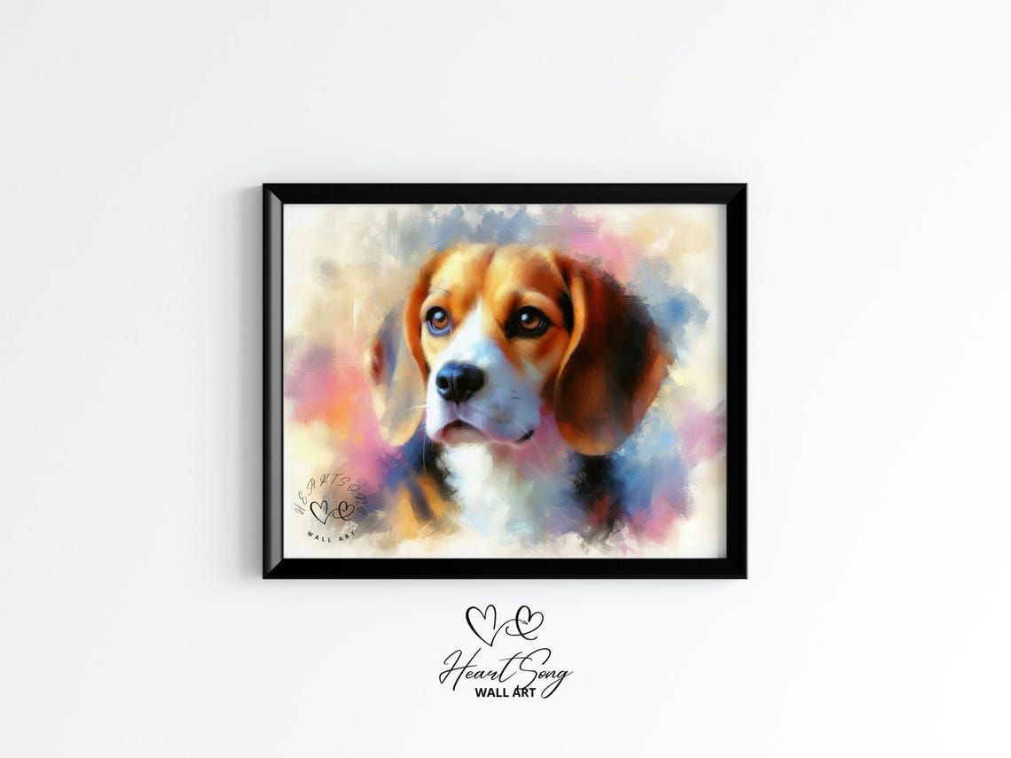 Adorable Beagle Watercolor Dog Portrait Soft Pastel Pet Poster