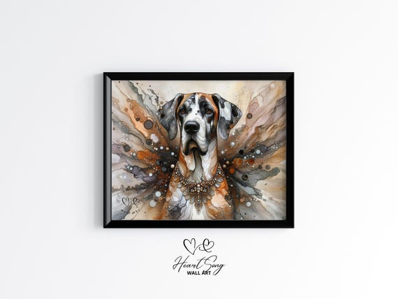 Great Dane Dog Painting Rustic Abstract Wall Art In Modern Alcohol Ink Finish For Decor Lovers 886