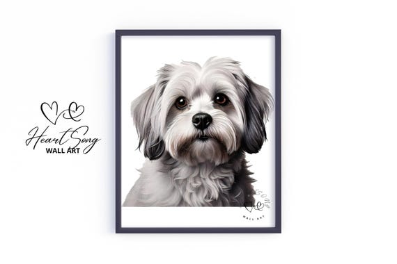 Havanese Country Dog Sketch Rustic Vintage Print Moody Warm Neutral Cozy Wall Decor V468