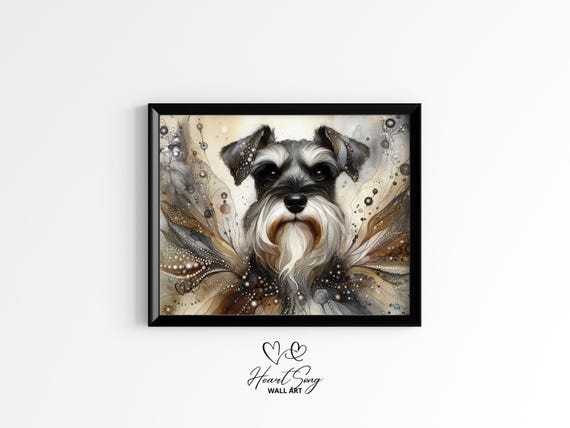 Schnauzer Dog Painting Rustic Abstract Wall Art With Painterly Alcohol Ink Swirls For Modern Decor Lovers 909