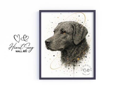 Chesapeake Bay Retriever Dog Art Earthy Rustic Wall Print Moody Splatter Style Autumn Pet Painting Neutral Home Decor 799