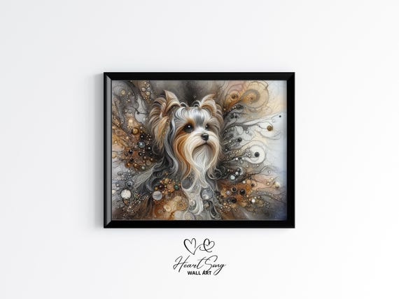 Yorkshire Terrier Dog Painting Rustic Abstract Wall Art With Flowing Alcohol Ink Textures For Modern Decor Lovers 919