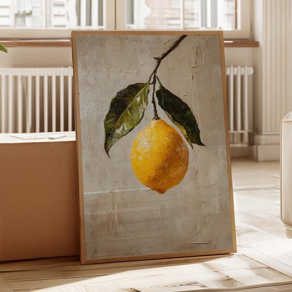 Lemon Wall Art Canvas Print Rustic Yellow Fruit Kitchen Decor Modern Farmhouse Citrus Painting Textured Botanical Artwork Poster