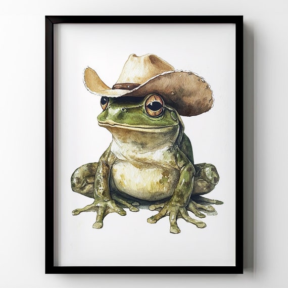 Frog Cowboy Hat Poster, Funny Nursery Kids Decor