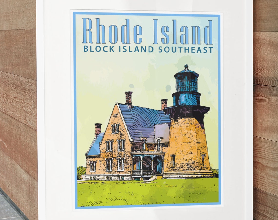 Rhode Island Block Island Southeast Light Vintage Travel Poster