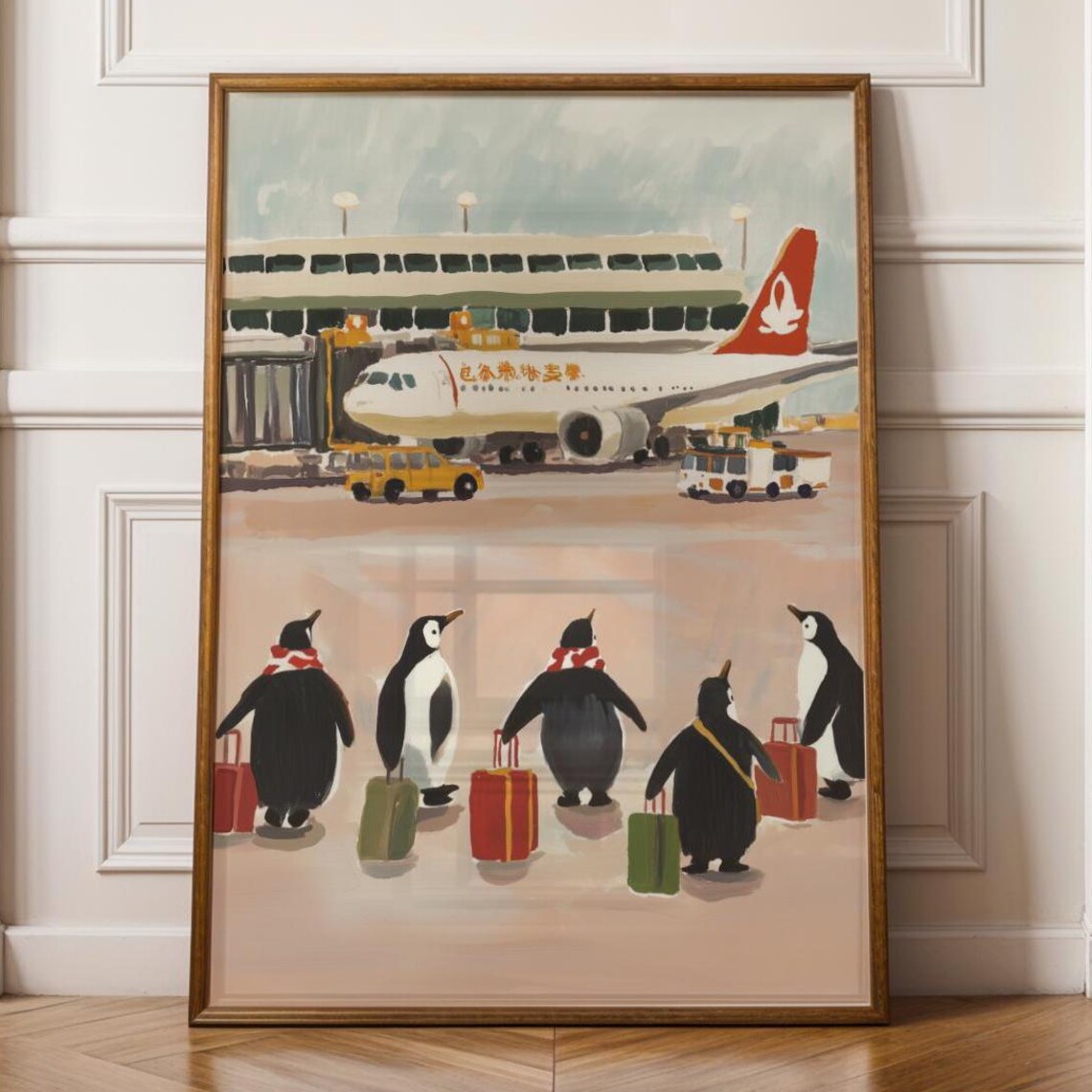 Penguin Travel Art Print, Vintage Airport Poster