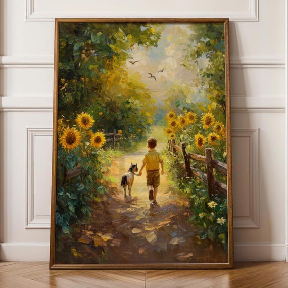 Country Path Wall Art Heartwarming Countryside Pastoral Scene Print Golden Hour Artwholesome Farm Decor