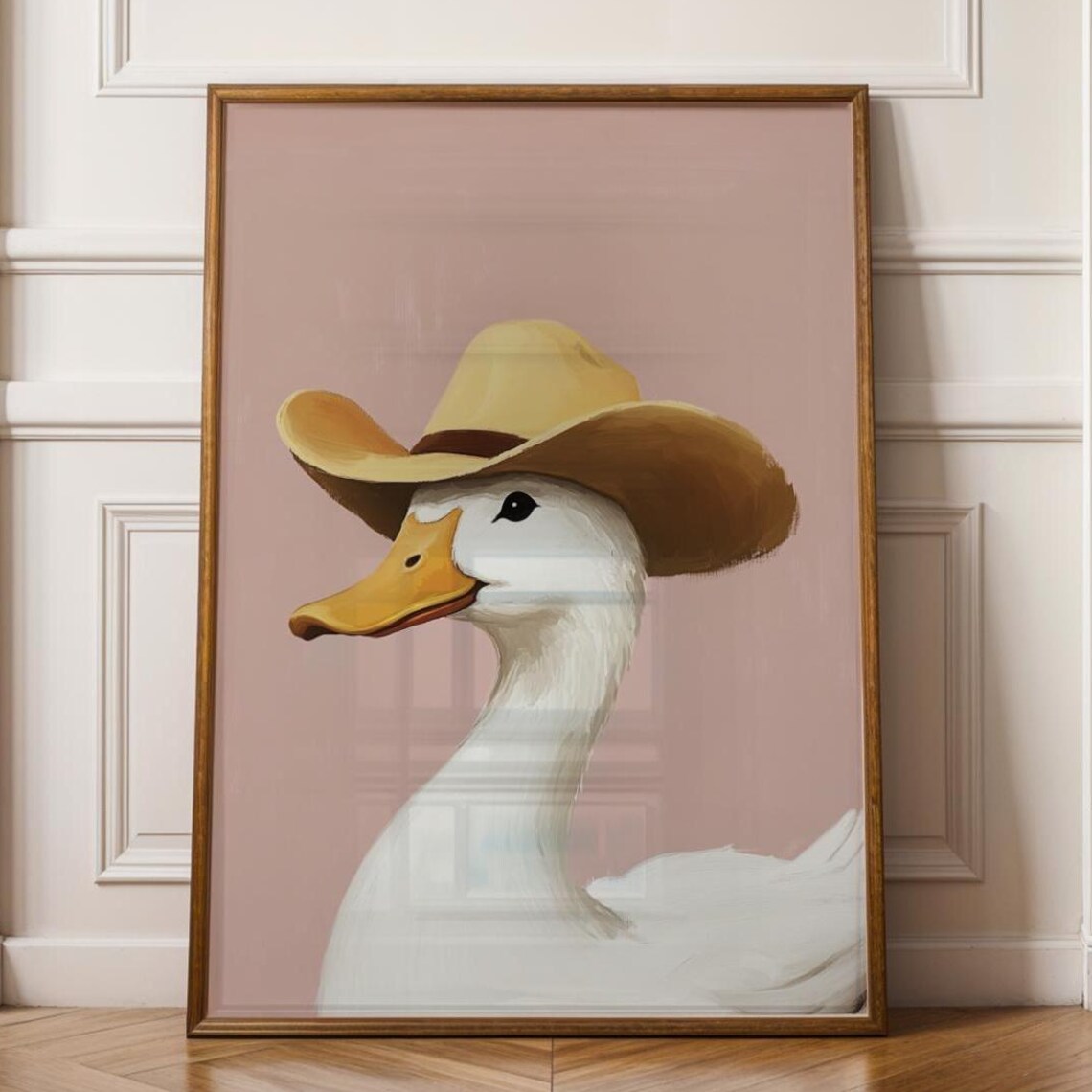 Cowboy Goose Nursery Poster Cute Western Duckling Pink Room Art