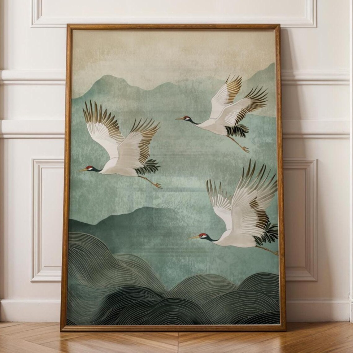 Japandi Japanese Crane Print, Zen Minimalist Poster