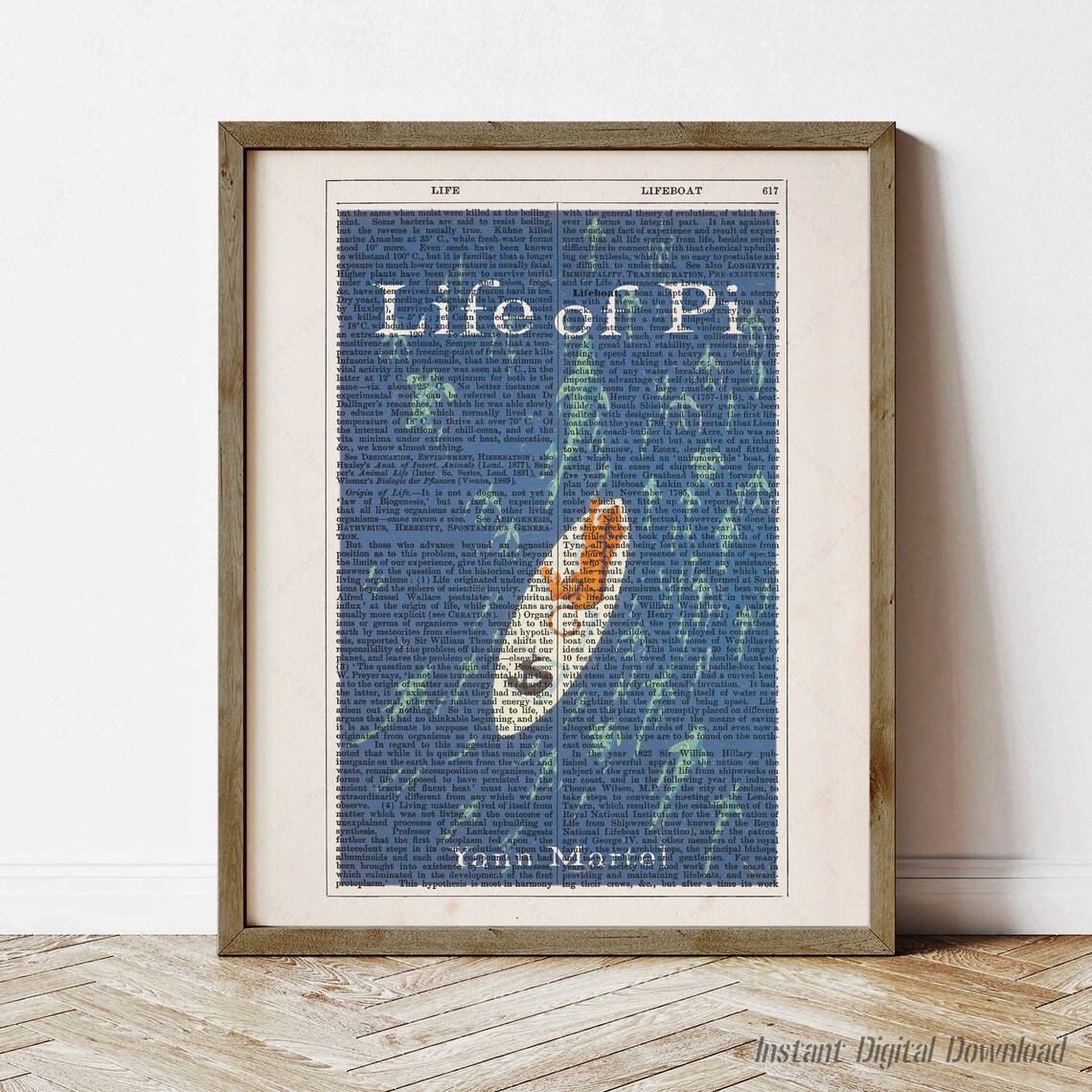 Yann Martel Life Of Pi Tiger Boat Voyage Dictionary Page Art Poster
