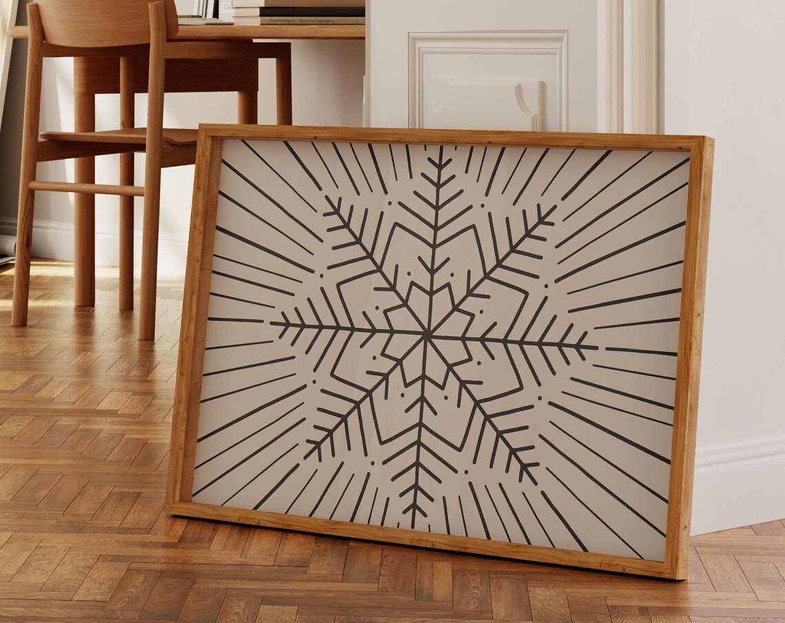 Minimalist Black Line Snowflake Modern Winter Christmas Art Poster