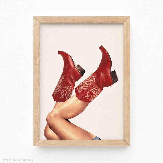These Boots Red Cowgirl Vintage Western Art Print