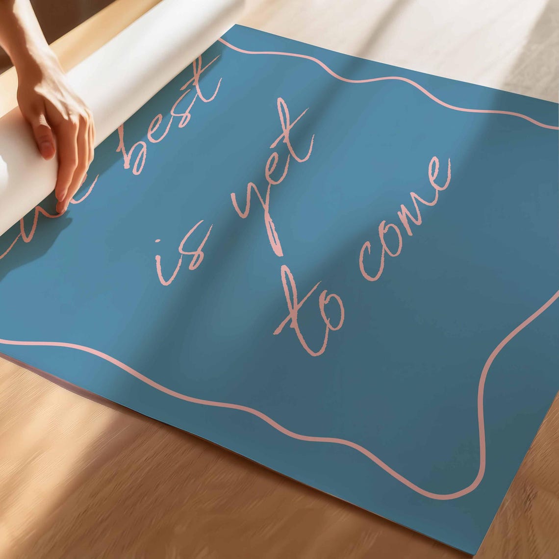 The Best Is Yet To Come Quote Pink Script Blue Motivational Poster - Image 2