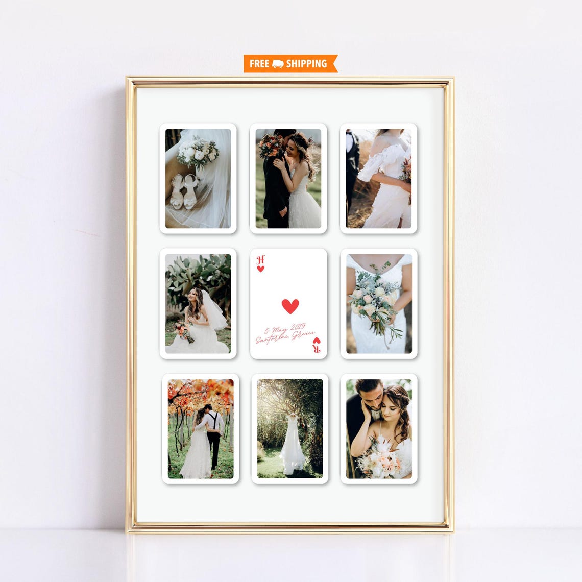 Wedding Photo Collage Gift Playing Card Style Keepsake Frame Poster
