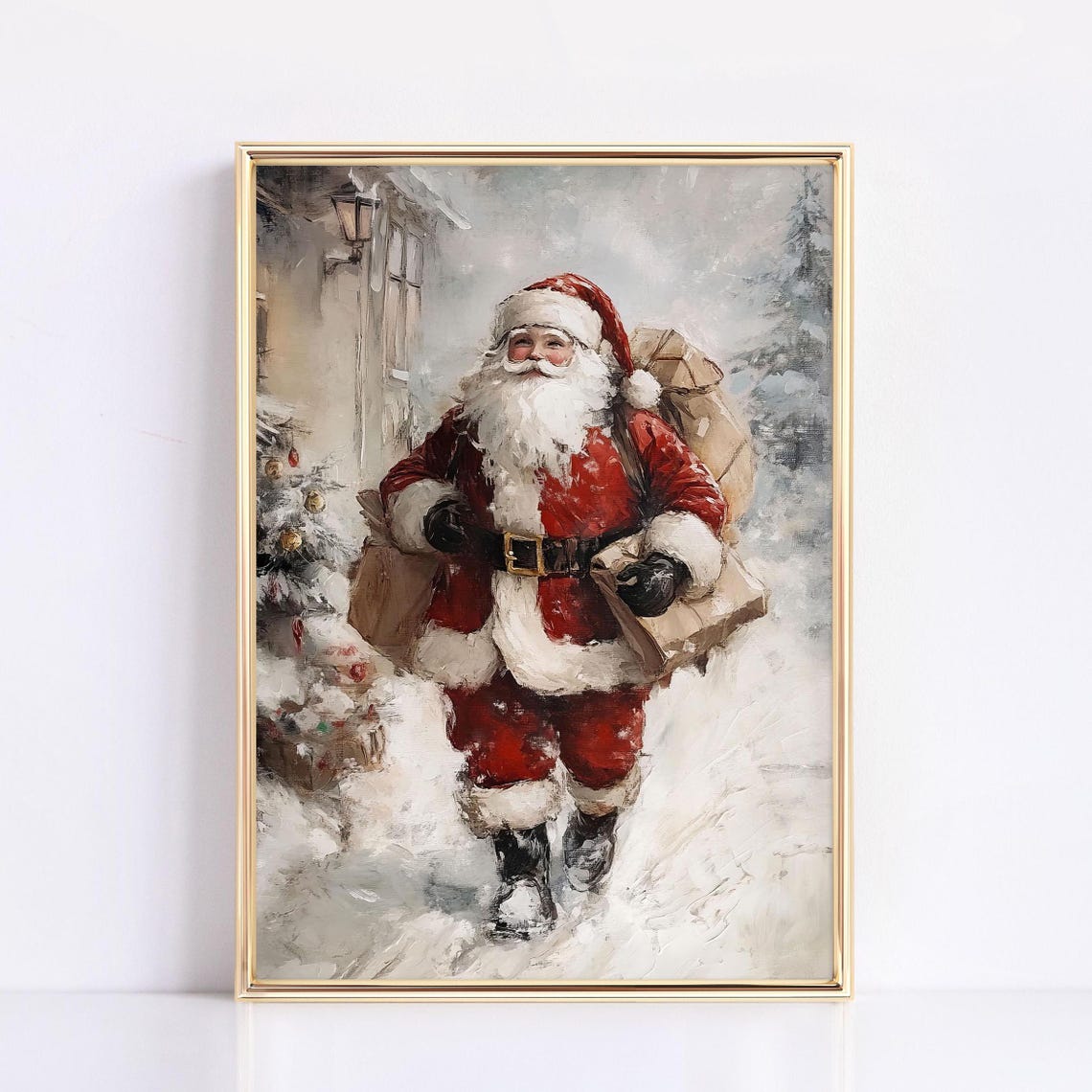 Santa Wall Art Physical Christmas Wall Art Xmas Holiday Decorations Farmhouse Christmas Moody Christmas Santa Painting Xmas Print Vintage