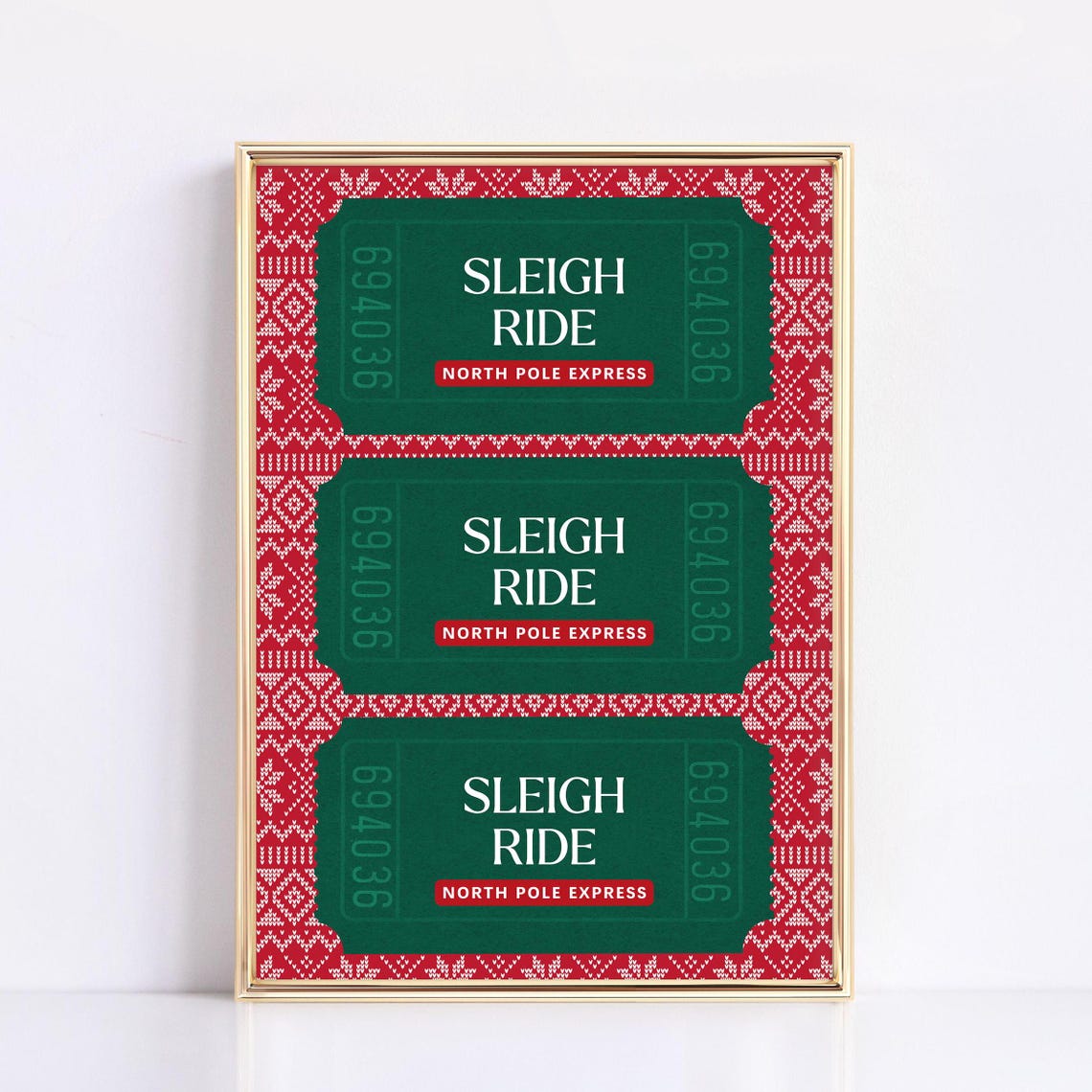 Sleigh Ride North Pole Express Ticket Fair Isle Holiday Poster