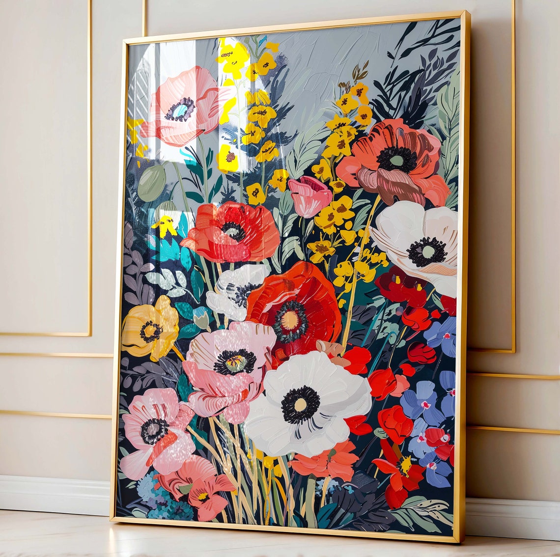 Colorful Poppy Painting Dopamine Decor Botanical Print Poster Poppy Wall Art Colorful Print Bedroom Decor Poppy Poster Trendy Poppy