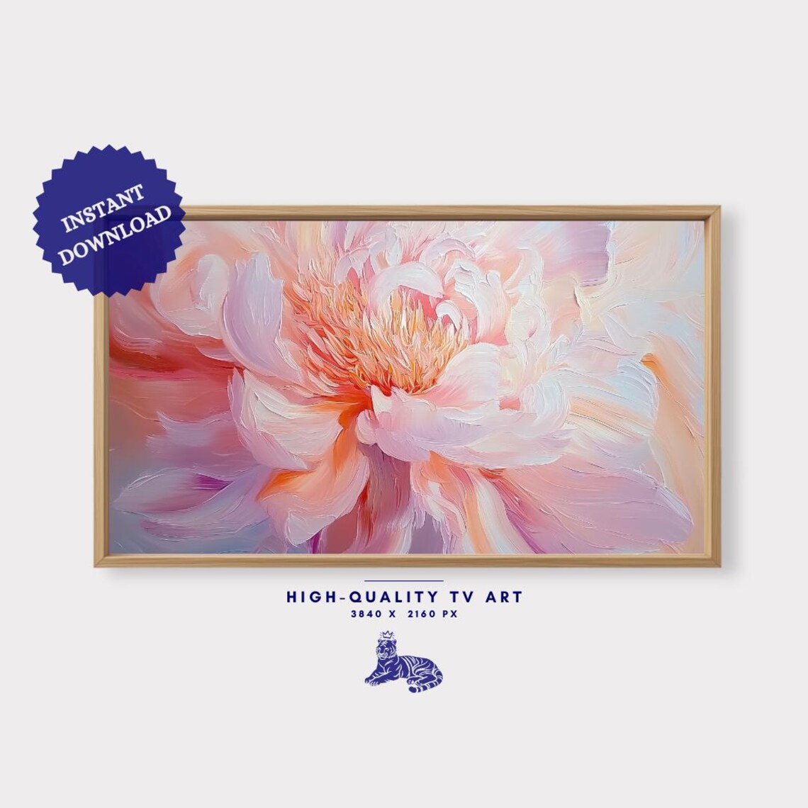 Coral Peony Bloom Close Up Impasto Texture Vibrant Floral Wall Art - Image 3