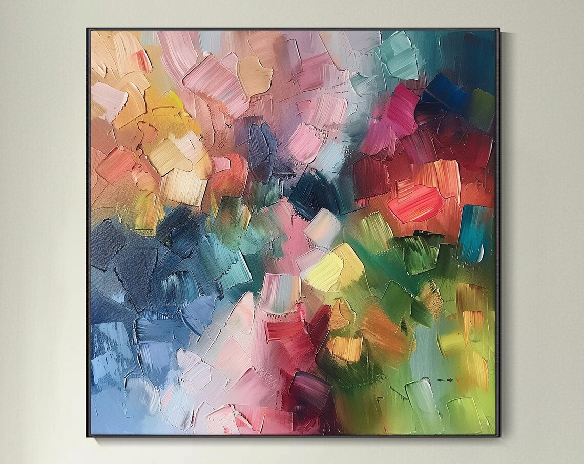 Vibrant Multicolor Abstract Palette Knife Textured Modern Wall Art