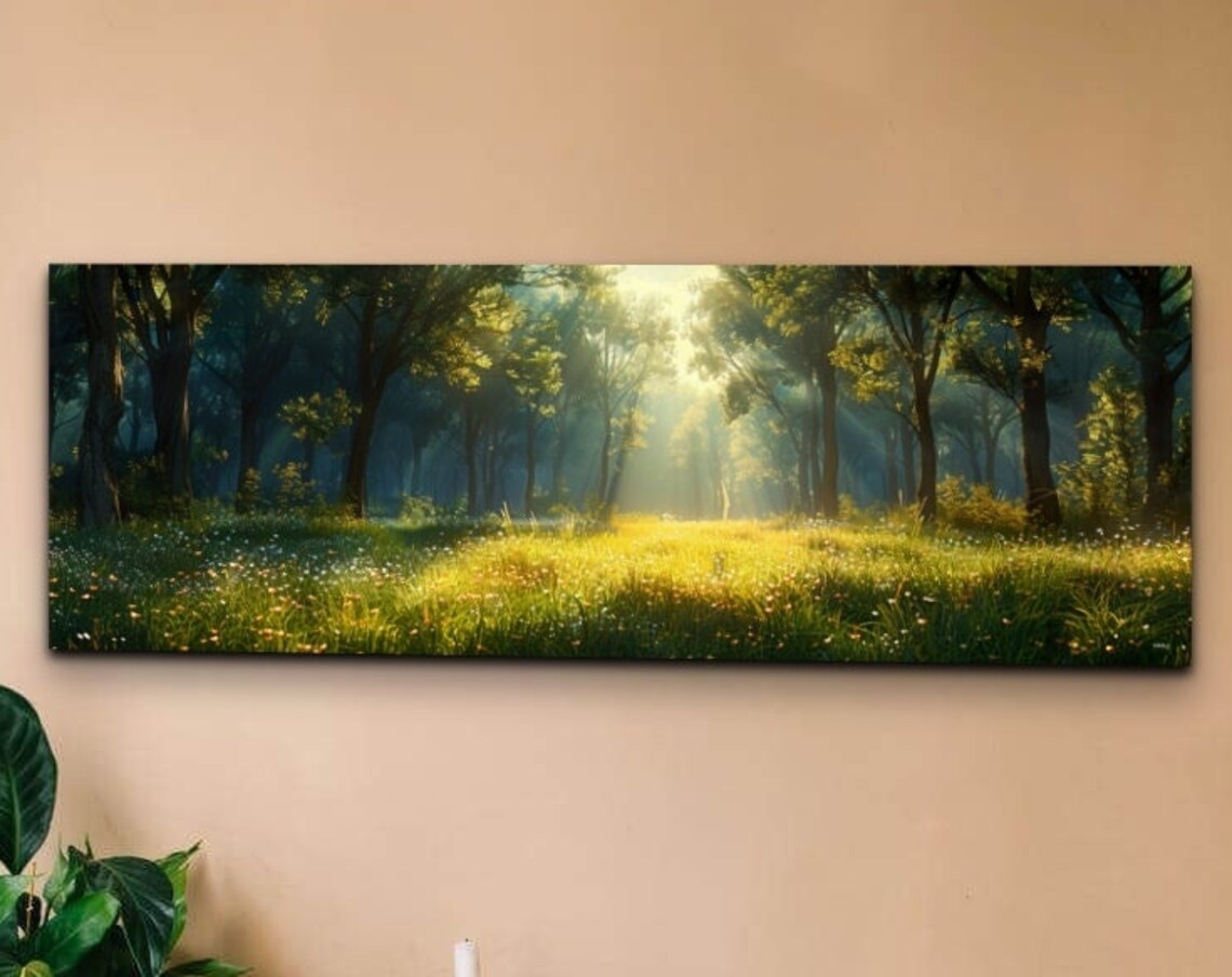 Green Meadow Landscape, Tranquil Forest Panorama