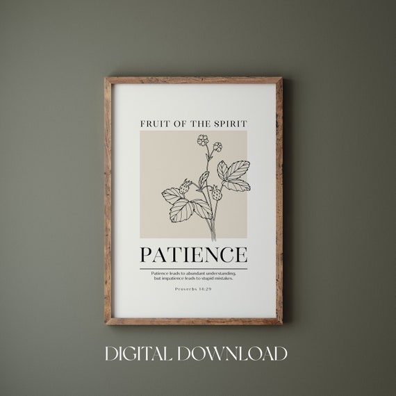 Fruit Of The Spirit Wall Art Print Patience Bible Verse Galatians 522 Christian Wall Art Vintage Fruit Kitchen Wall Deco