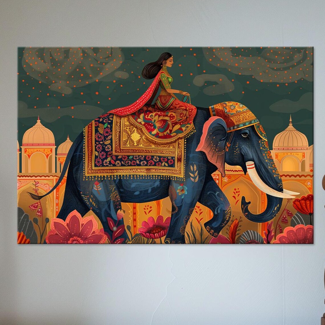 Indian Elephant Wall Art Print, Traditional Decor
