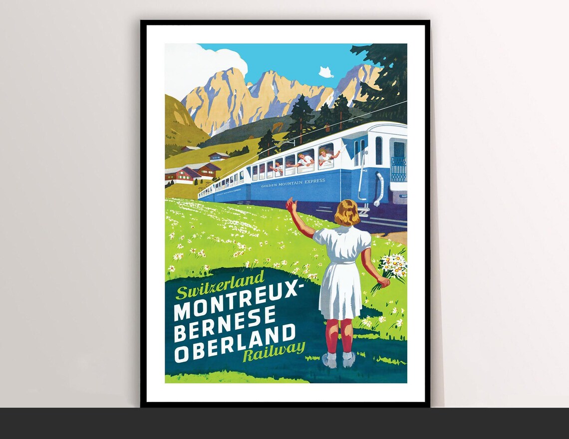 Montreux Bernese Oberland Railway Switzerland Vintage Travel Poster