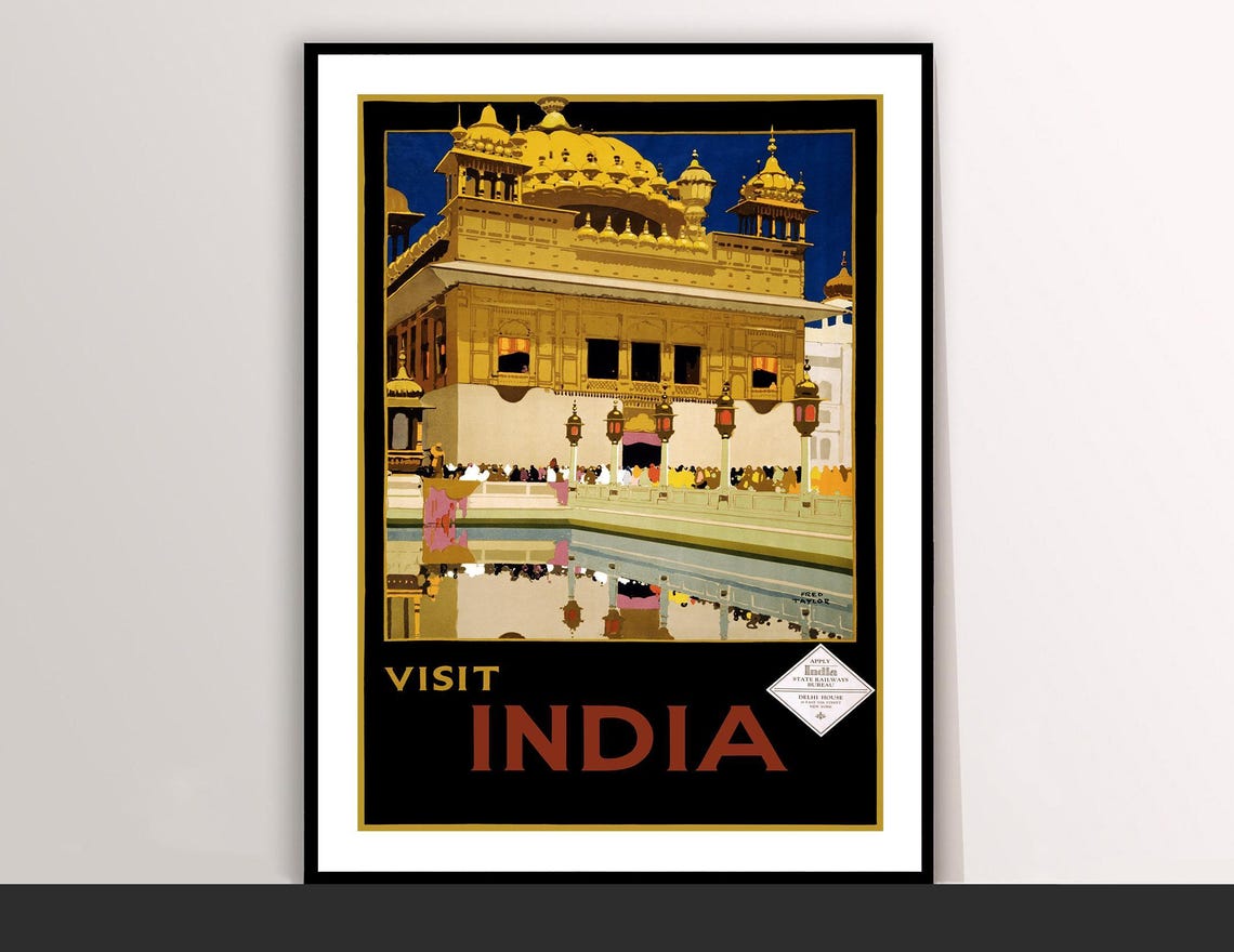 Visit India Vintage Travel Poster Golden Temple Amritsar Art