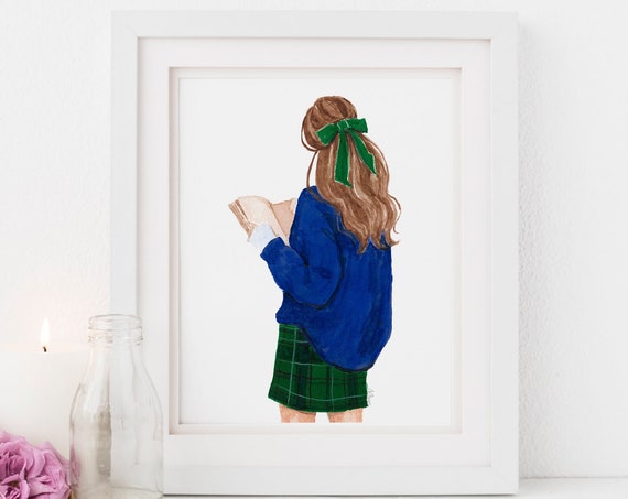 Reading Illustration Book Lover Girl Illustration Reading Girl Print Fashion Illustration