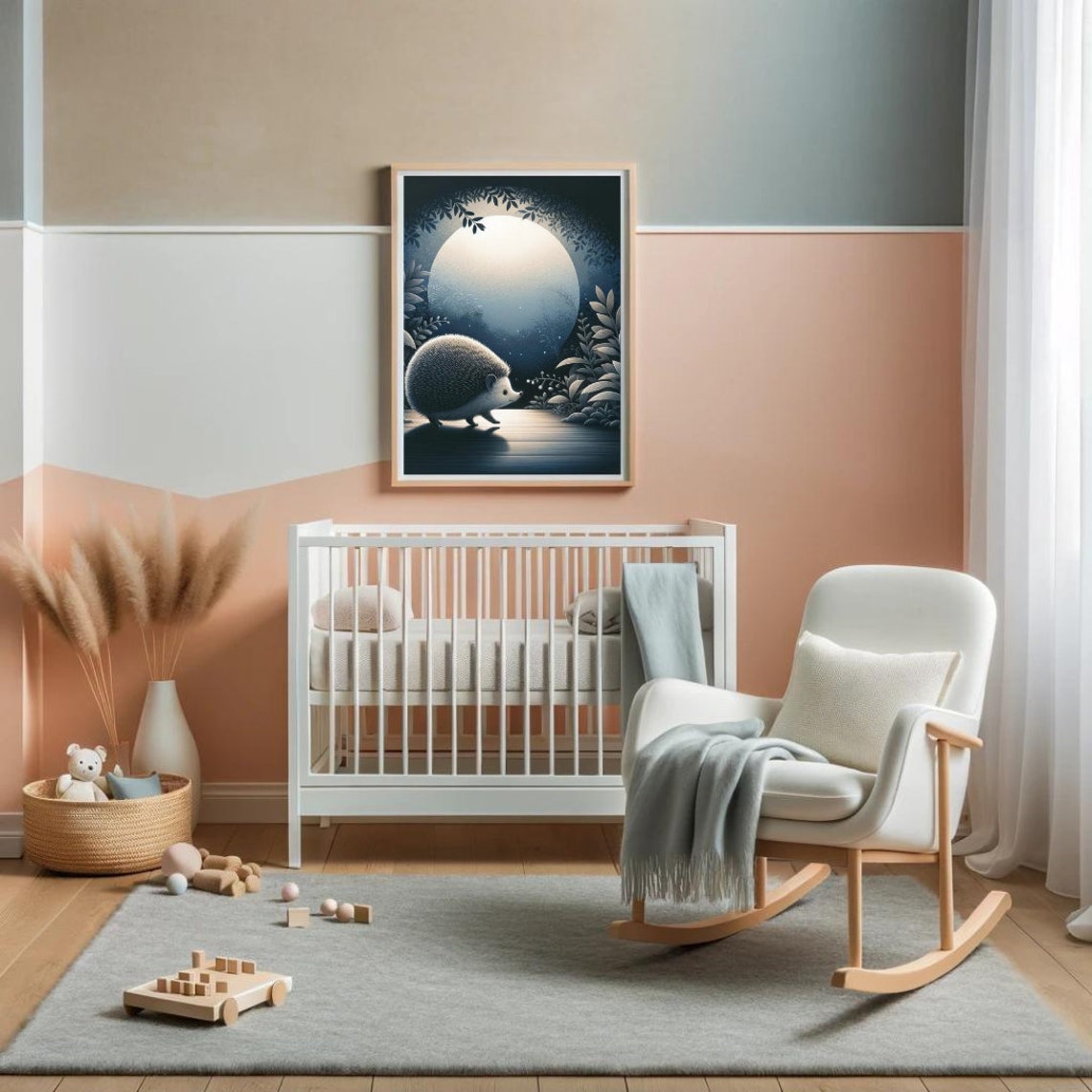 Hedgehog Moonlit Forest Journey Glowing Full Moon Night Nursery Print - Image 2