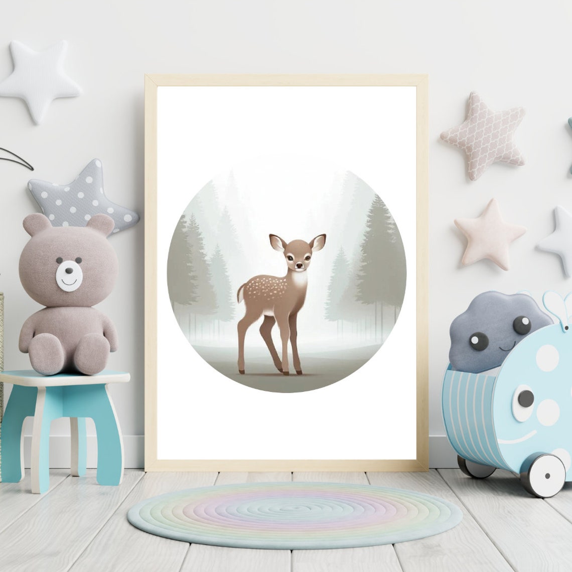 Misty Forest Fawn Baby Deer Illustration Soft Neutral Nursery Poster - Image 5