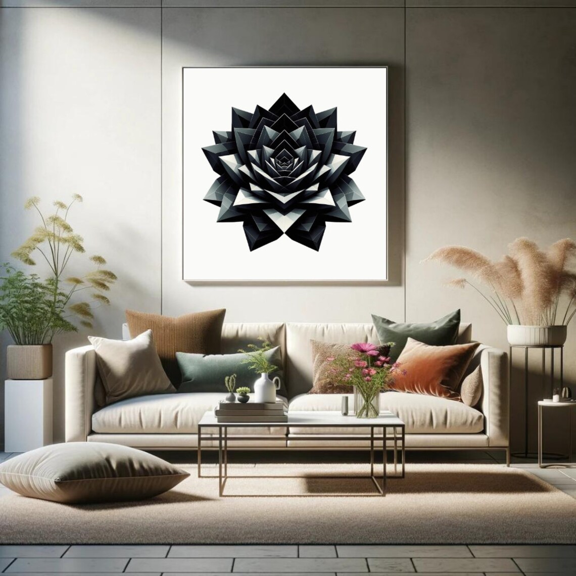 Geometric Succulent Harmony, Modern Interiors Art Print - Image 5