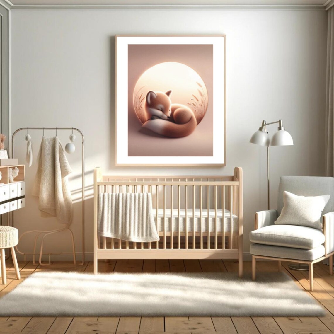 Sleeping Fox Sunset Nursery Print Cozy Baby Room Animal Illustration Poster - Image 2