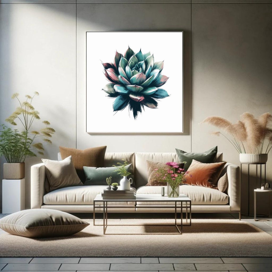 Blue Green Echeveria Succulent Bold Brushstroke Watercolor Poster - Image 5