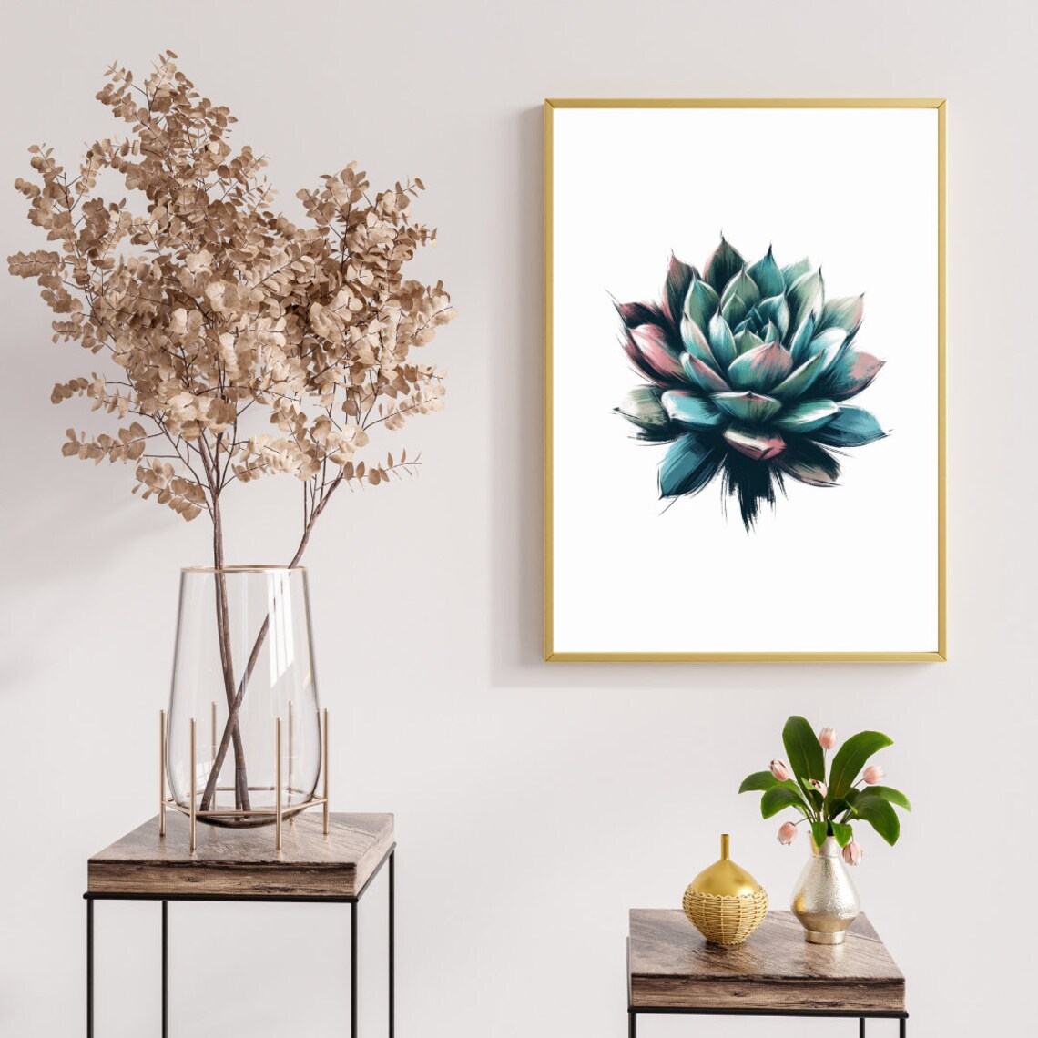 Blue Green Echeveria Succulent Bold Brushstroke Watercolor Poster - Image 2