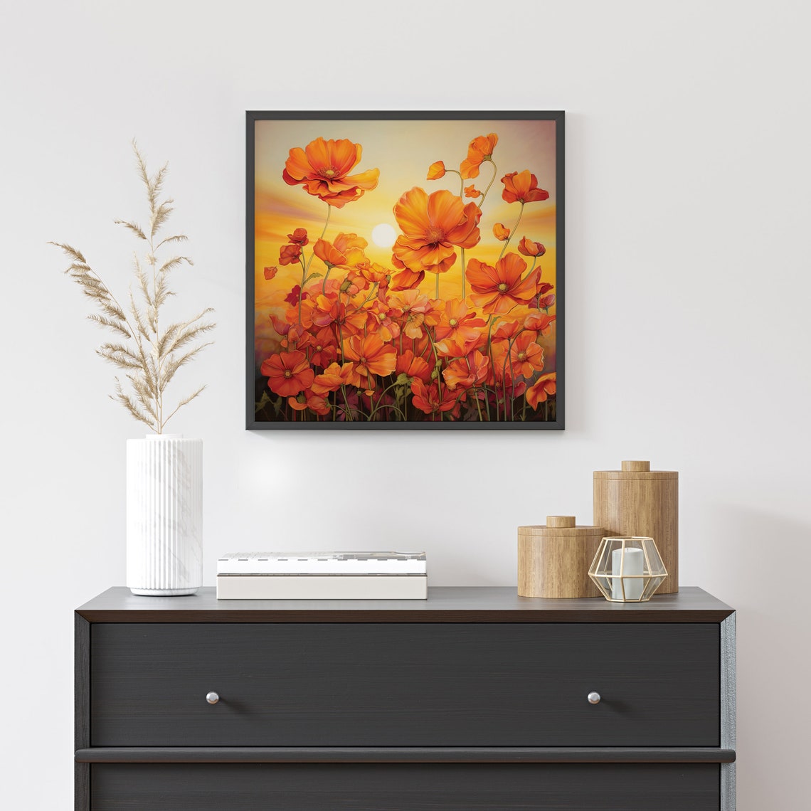 Orange Poppy Flowers At Golden Sunset Warm Floral Field Art Poster - Image 3