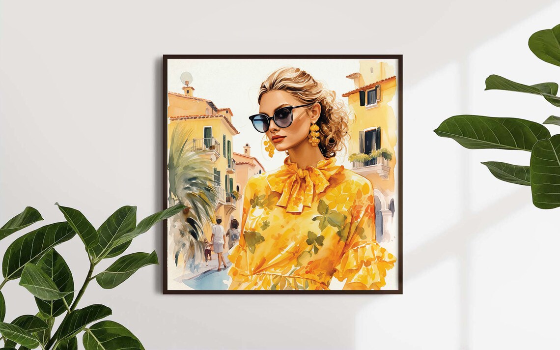 Stylish Watercolor Woman In Sunglasses European Street Fashion Poster - Image 4