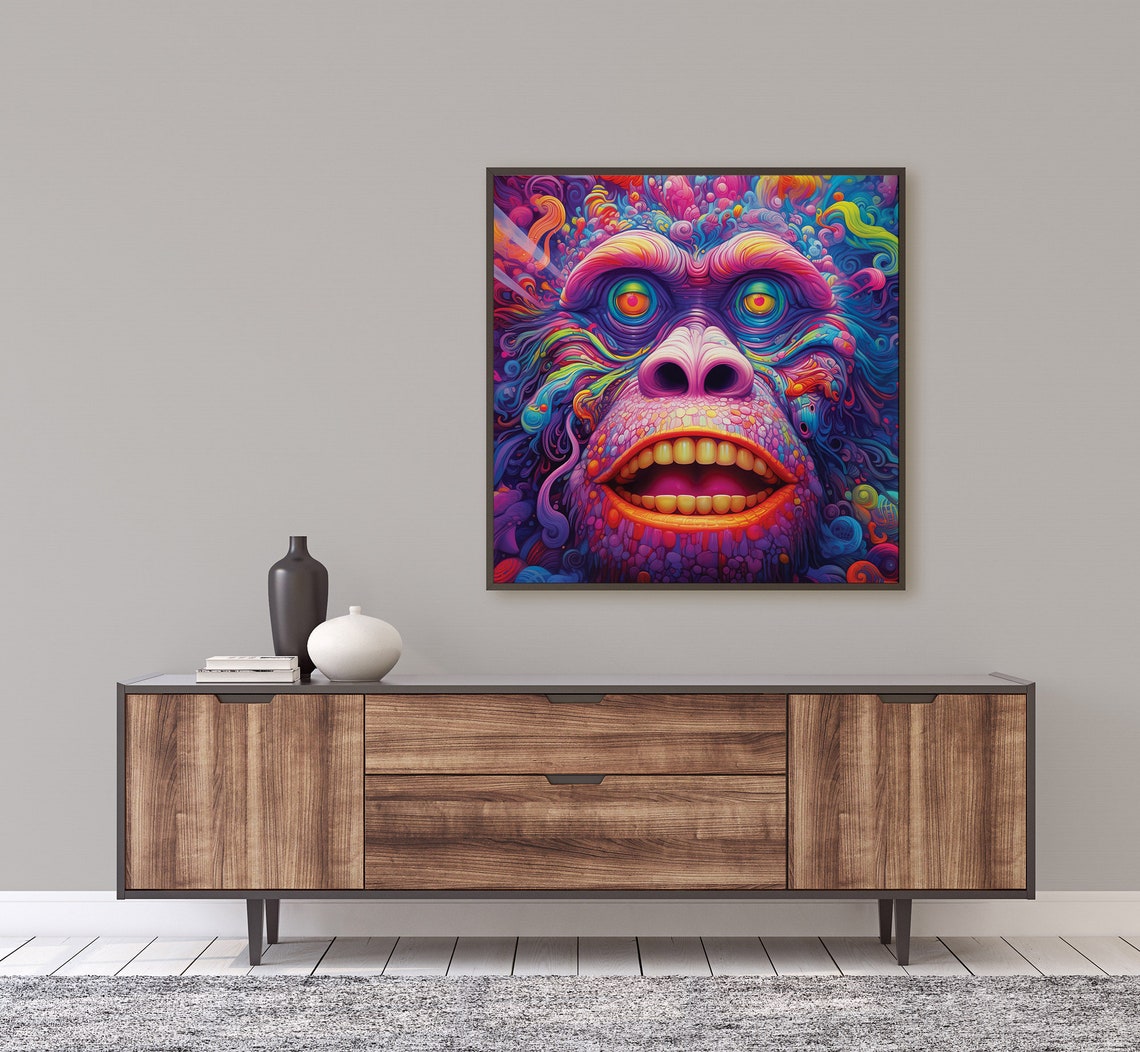 Psychedelic Gorilla Face Trippy Neon Ape Colorful Jungle Art Poster - Image 2
