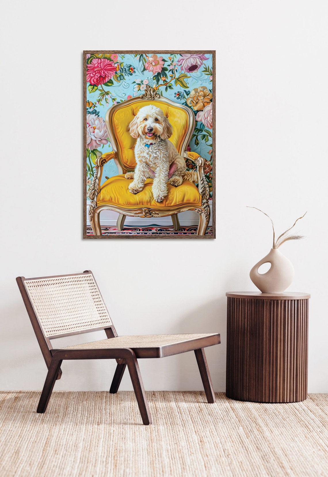 Elegant Labradoodle Dog Sitting On An Antique Chair In Oil Painting Style Framed Poster Elegant Dog Portrait Dog Wall Art Wall Hanging - Image 5